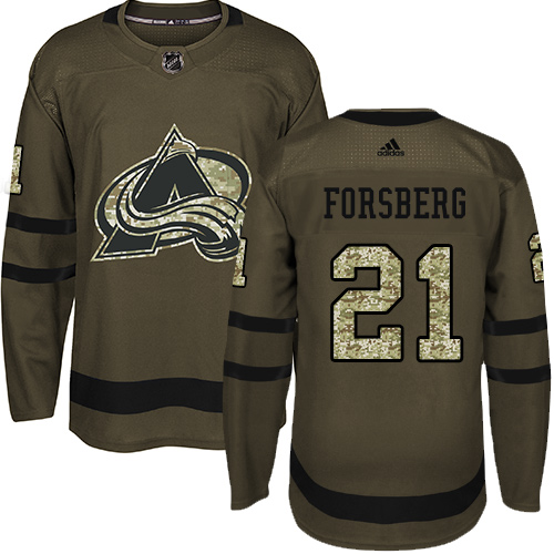 Adidas Avalanche #21 Peter Forsberg Green Salute to Service Stitched Youth NHL Jersey